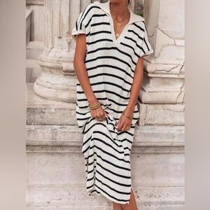 Striped Maxi Dress coastal knit chic#beach#resort#minimalist#carolynBesettevibe